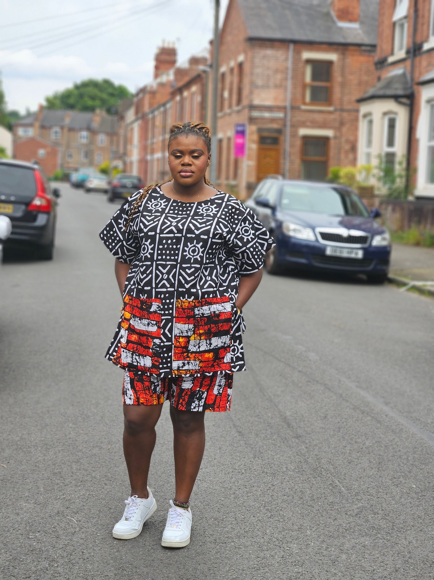 ARIYA AFRICAN PRINT 2-PIECE SHORT SET (ORANGE & BLACK)