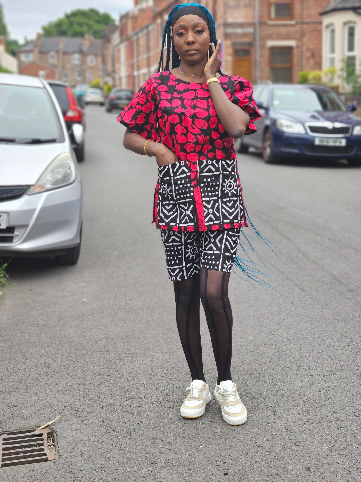 ARIYA AFRICAN PRINT 2-PIECE SHORT SET (RED & BLACK)