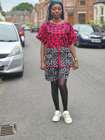 ARIYA AFRICAN PRINT 2-PIECE SHORT SET (RED & BLACK)