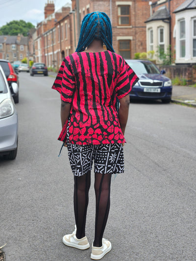 ARIYA AFRICAN PRINT 2-PIECE SHORT SET (RED & BLACK)