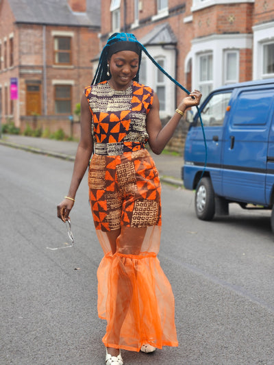 ADUNBI AFRICAN PRINT JUMPSUIT (ORANGE)