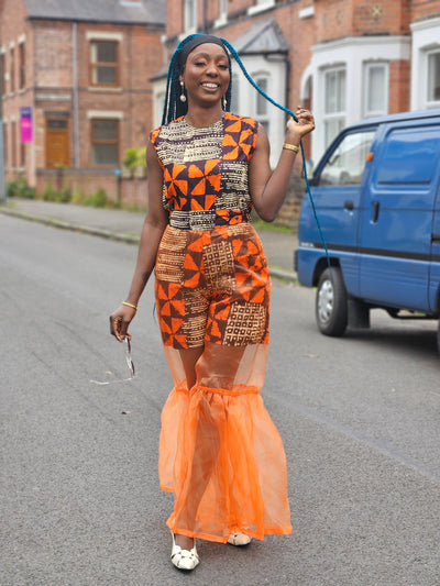 ADUNBI AFRICAN PRINT JUMPSUIT (ORANGE)