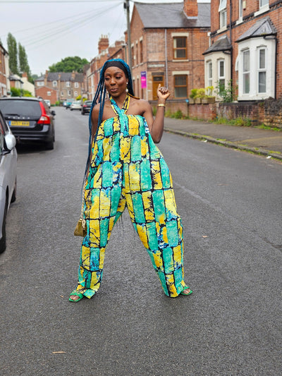 EZINNE AFRICAN PRINT JUMPSUIT (GREEN & YELLOW)