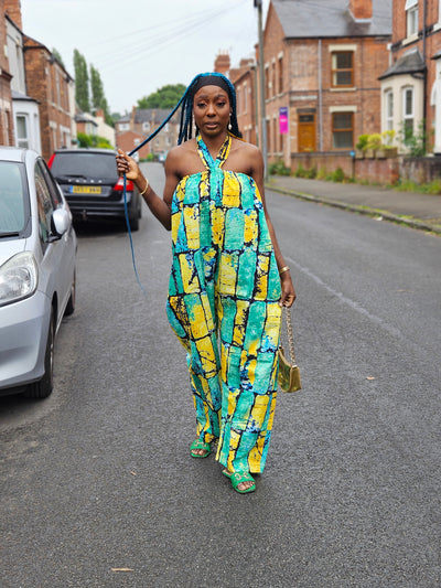 EZINNE AFRICAN PRINT JUMPSUIT (GREEN & YELLOW)