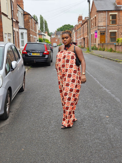 EZINNE AFRICAN PRINT JUMPSUIT (ORANGE & CREAM)