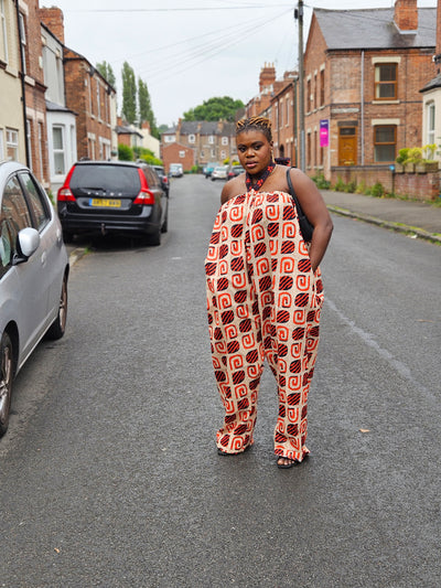 EZINNE AFRICAN PRINT JUMPSUIT (ORANGE & CREAM)