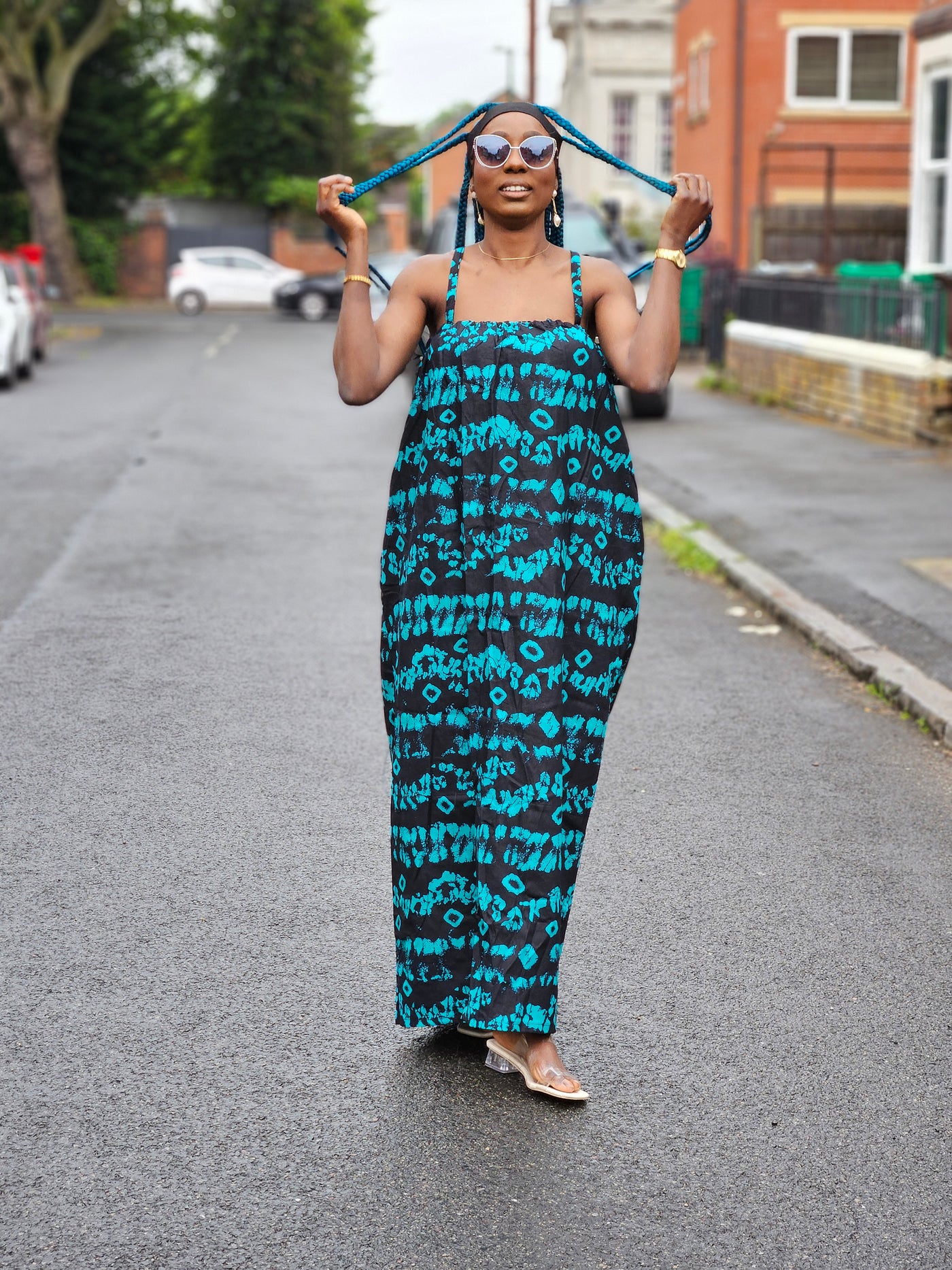 UGOMMA AFRICAN PRINT SUMMER MAXI DRESS (BLUE & BLACK)