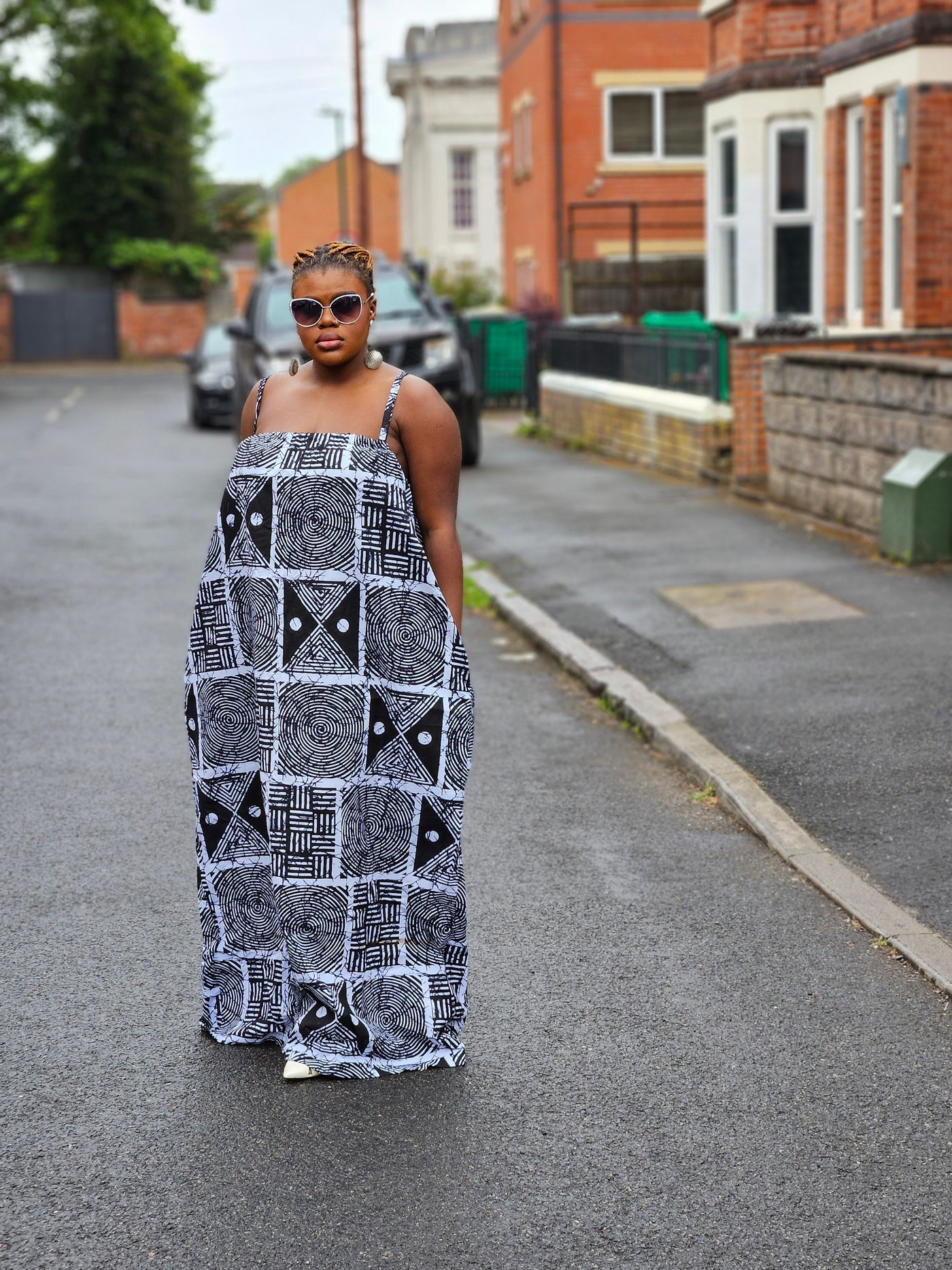 UGOMMA AFRICAN PRINT SUMMER MAXI DRESS (BLACK & WHITE)