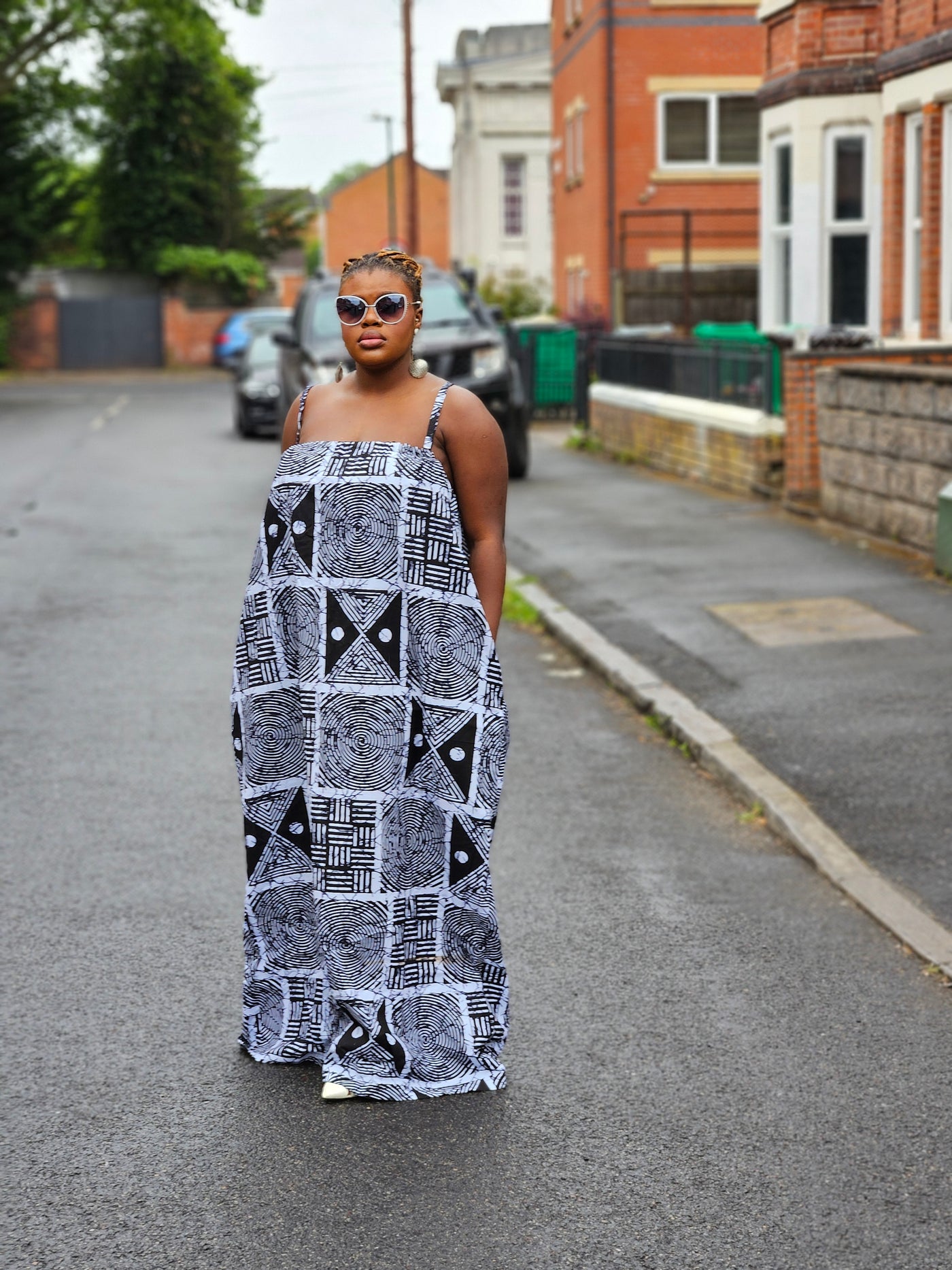 UGOMMA AFRICAN PRINT SUMMER MAXI DRESS (BLACK & WHITE)