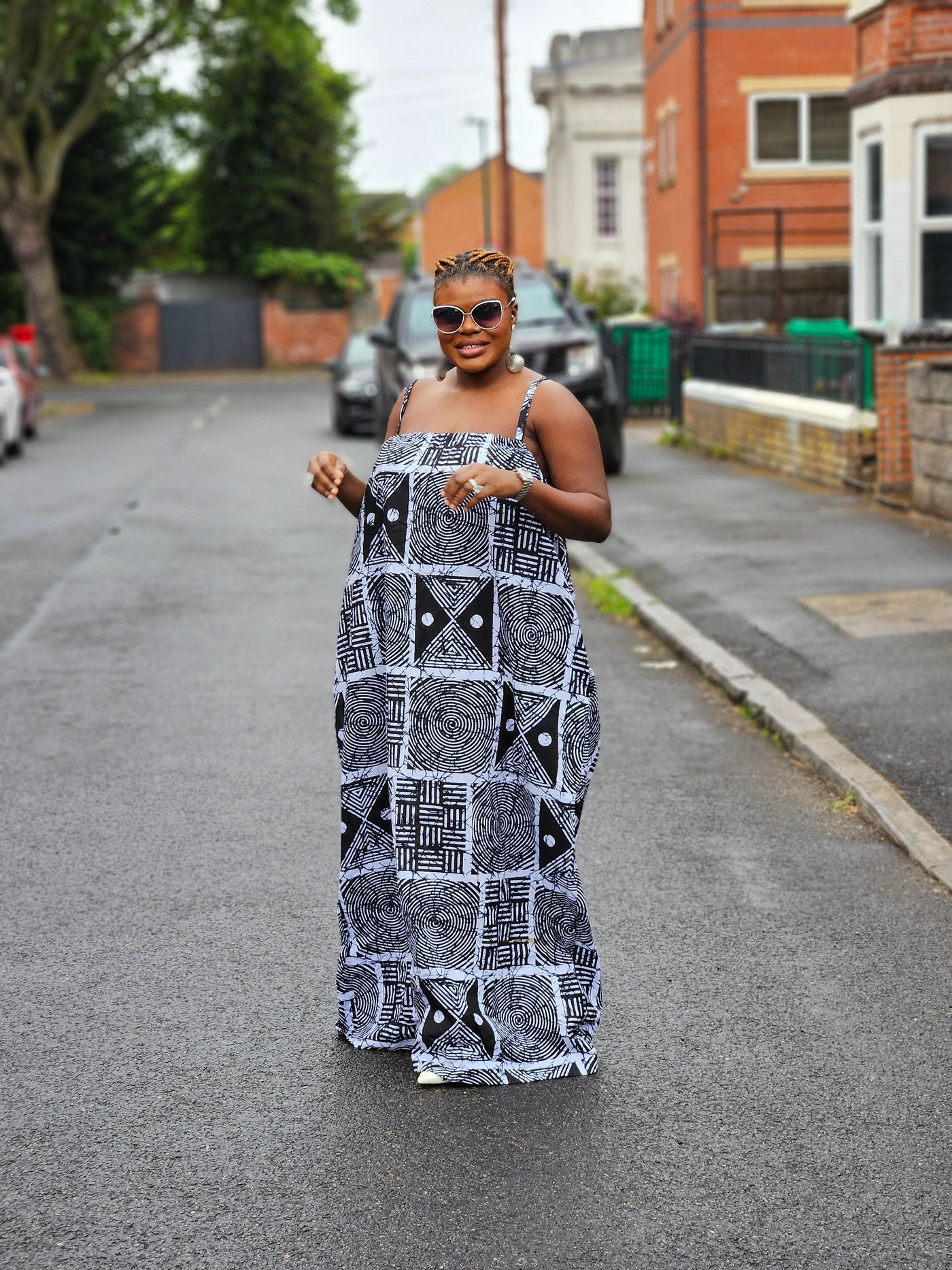 UGOMMA AFRICAN PRINT SUMMER MAXI DRESS (BLACK & WHITE)