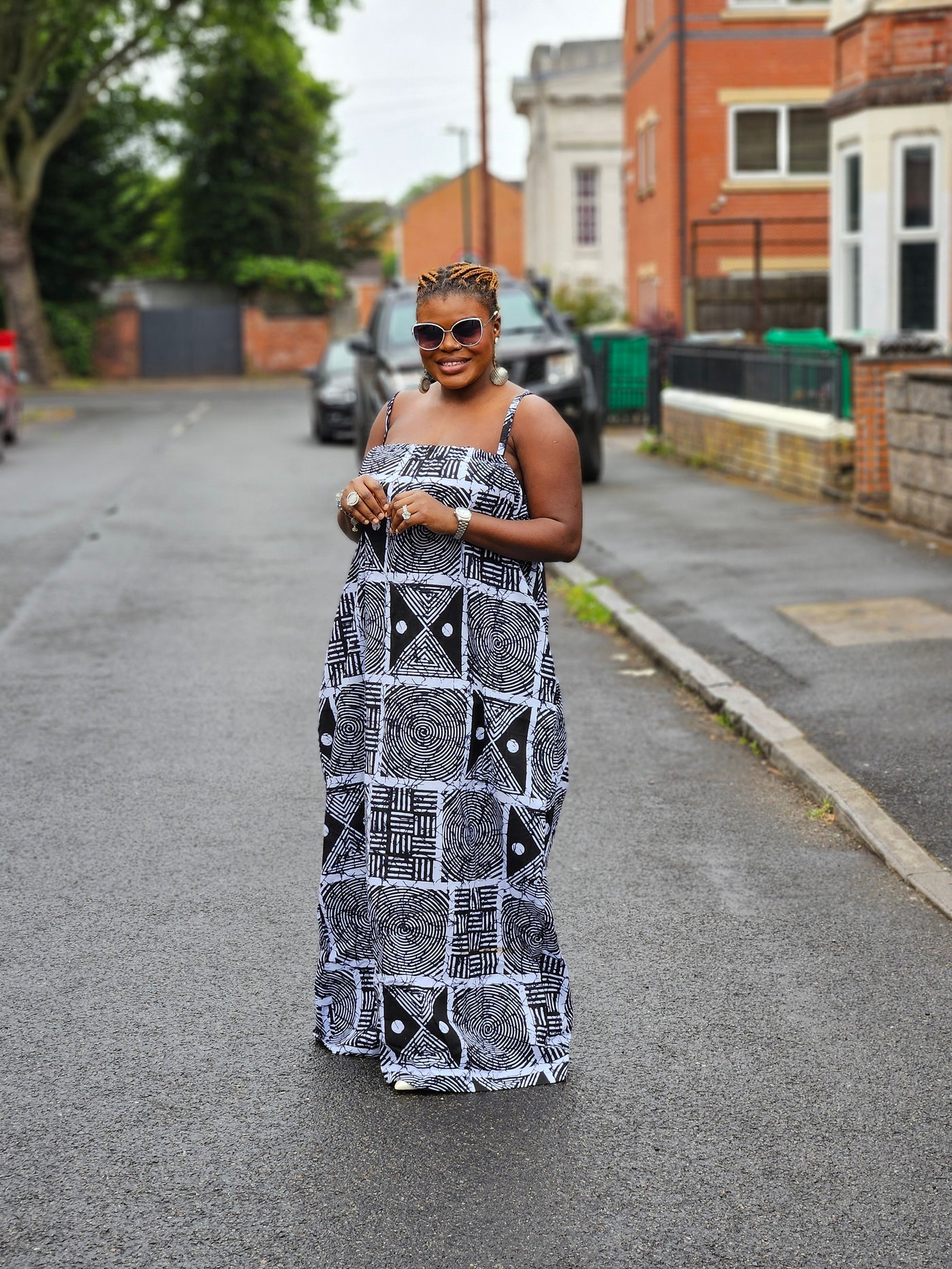 UGOMMA AFRICAN PRINT SUMMER MAXI DRESS (BLACK & WHITE)