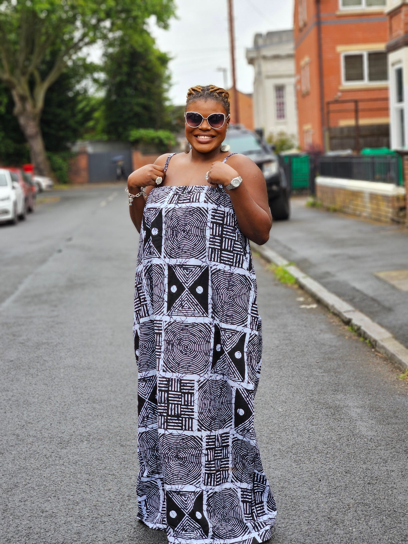 UGOMMA AFRICAN PRINT SUMMER MAXI DRESS (BLACK & WHITE)