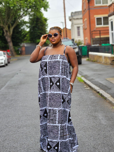 UGOMMA AFRICAN PRINT SUMMER MAXI DRESS (BLACK & WHITE)