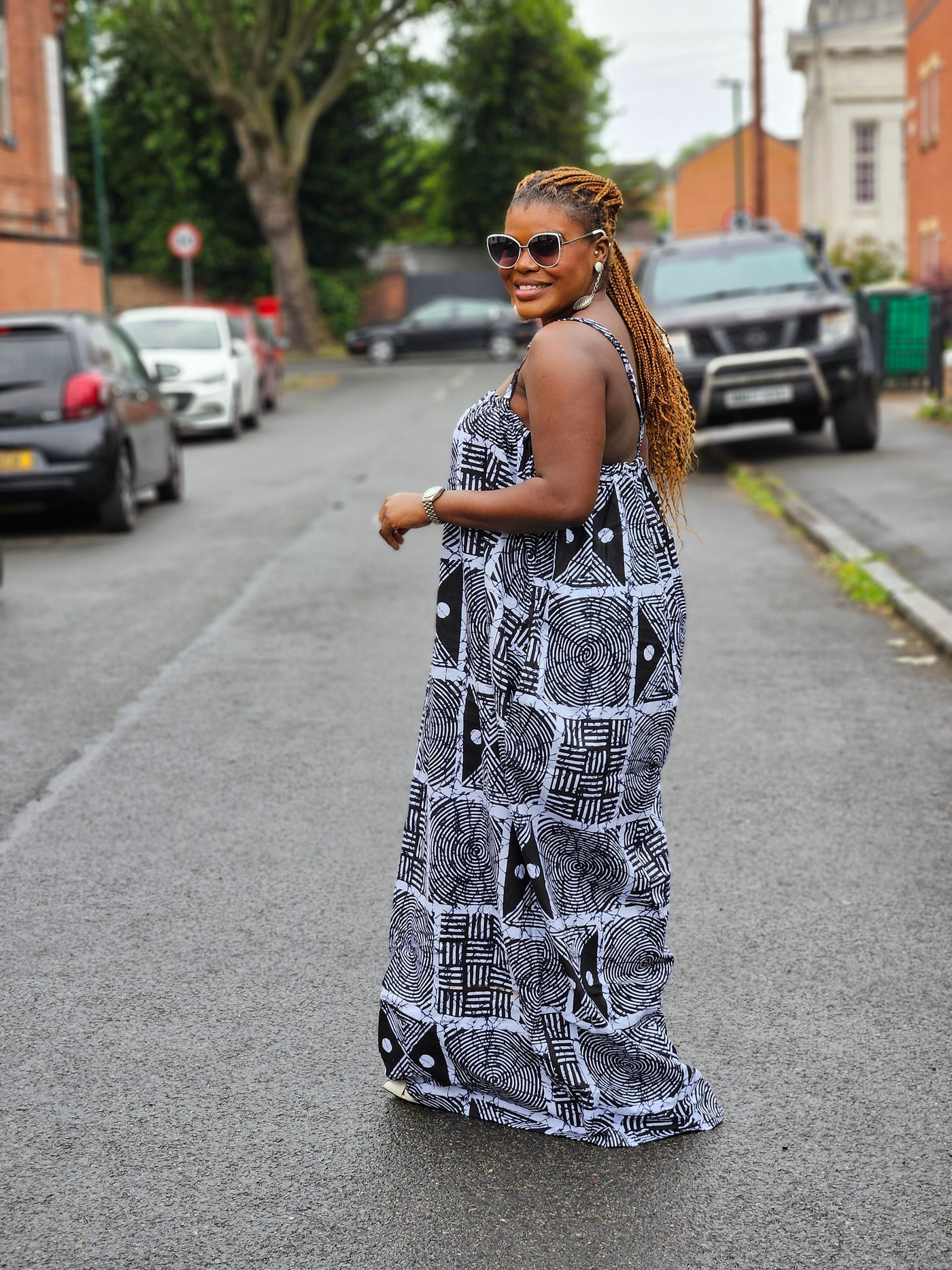 UGOMMA AFRICAN PRINT SUMMER MAXI DRESS (BLACK & WHITE)