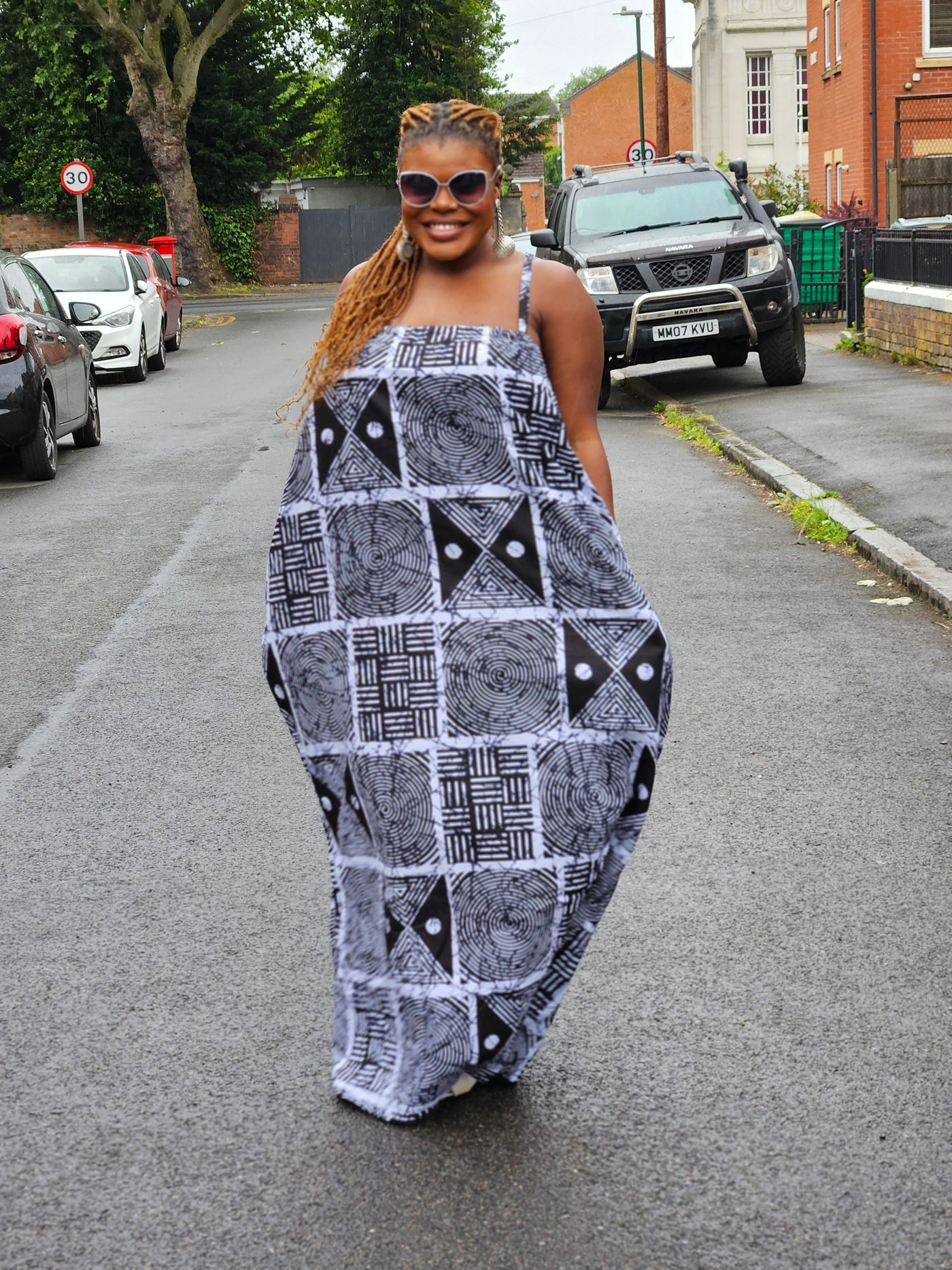 UGOMMA AFRICAN PRINT SUMMER MAXI DRESS (BLACK & WHITE)