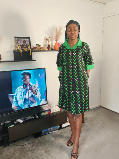 CLASSY MIDI AFRICAN PRINT SHIRT DRESS (GREEN)