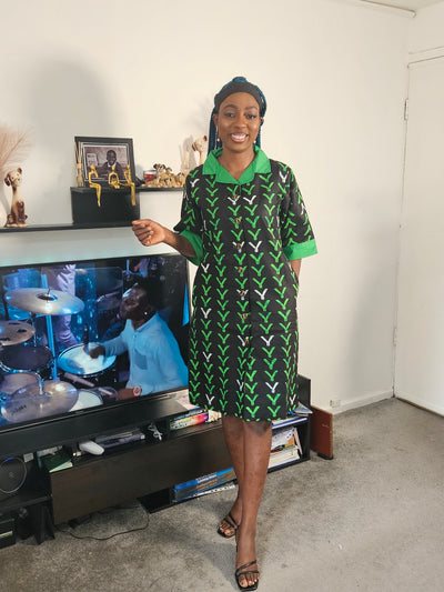 CLASSY MIDI AFRICAN PRINT SHIRT DRESS (GREEN)