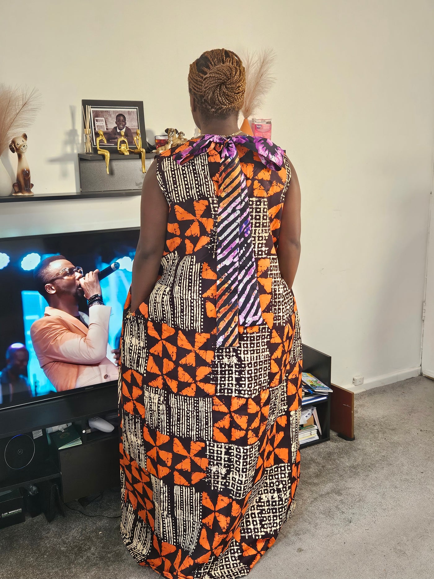 HALIMA MAXI AFRICAN PRINT A-SHAPE DRESS (ORANGE)