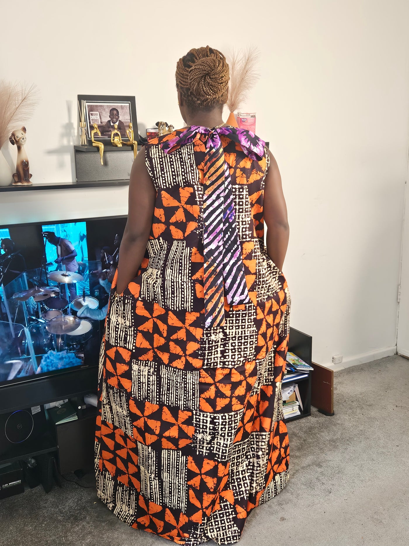 HALIMA MAXI AFRICAN PRINT A-SHAPE DRESS (ORANGE)