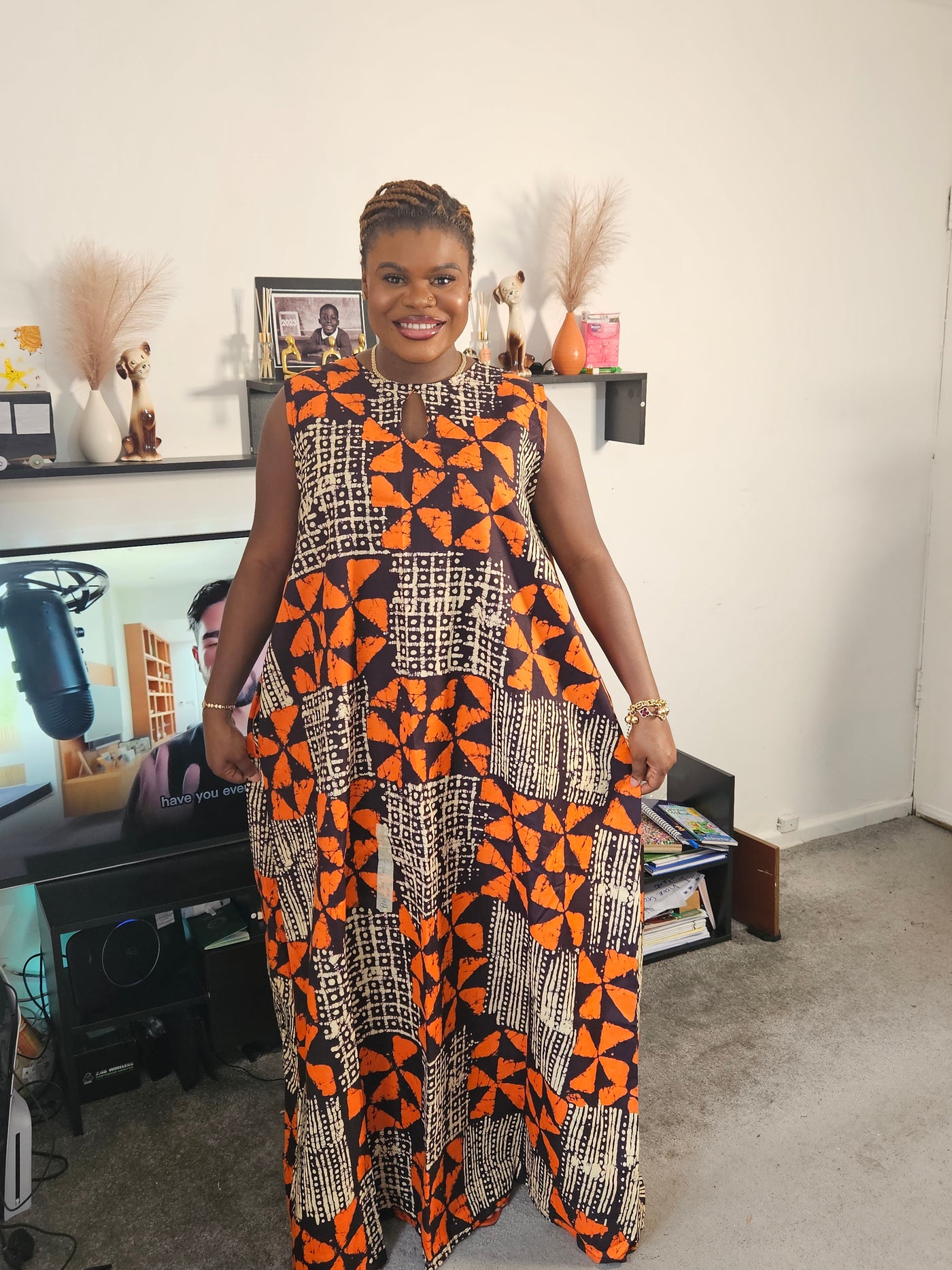 HALIMA MAXI AFRICAN PRINT A-SHAPE DRESS (ORANGE)