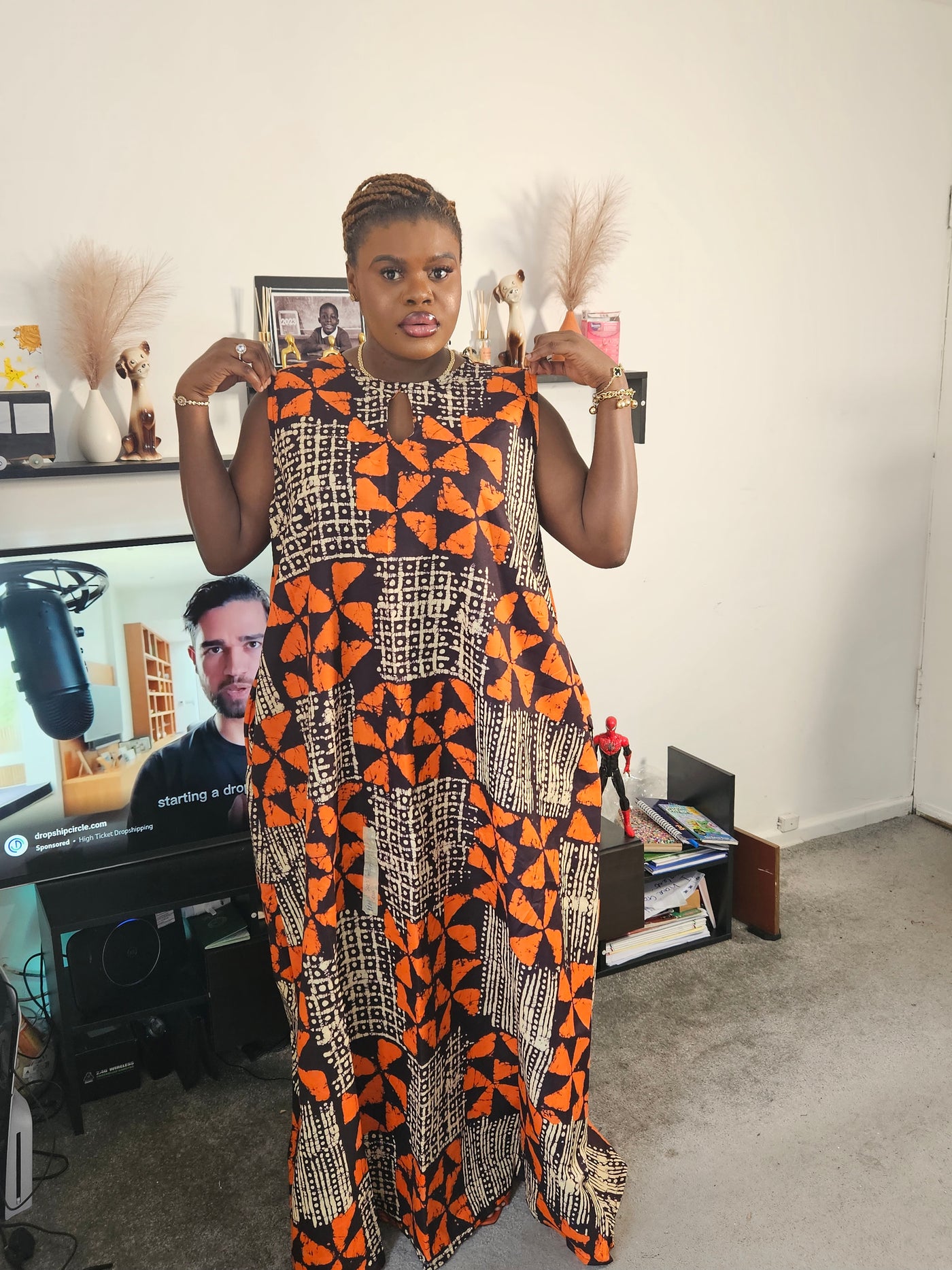 HALIMA MAXI AFRICAN PRINT A-SHAPE DRESS (ORANGE)