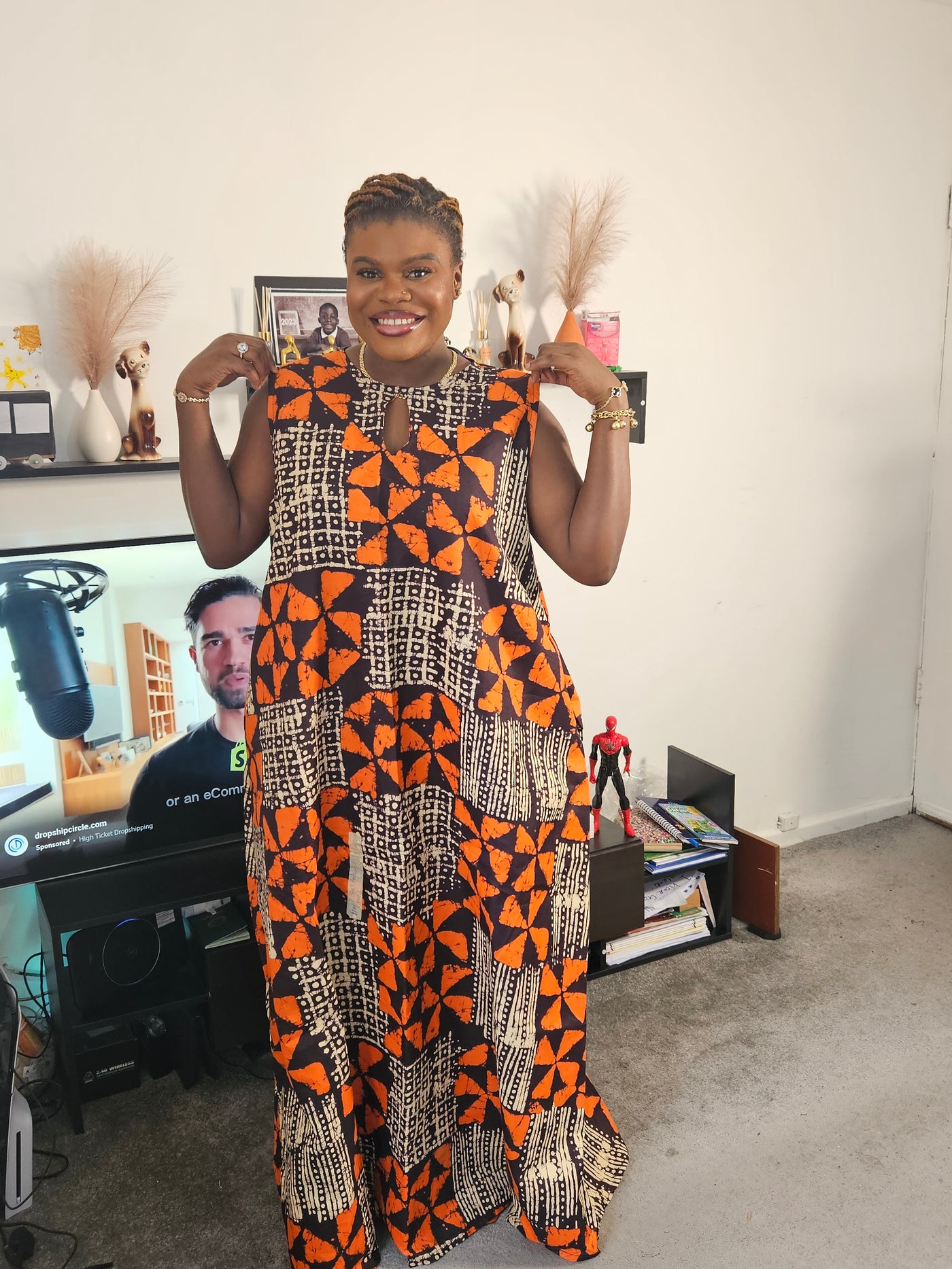 HALIMA MAXI AFRICAN PRINT A-SHAPE DRESS (ORANGE)