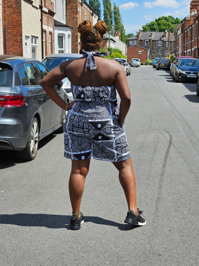 IKE AFRICAN PRINT PLAYSUIT (GRAY & BLACK)