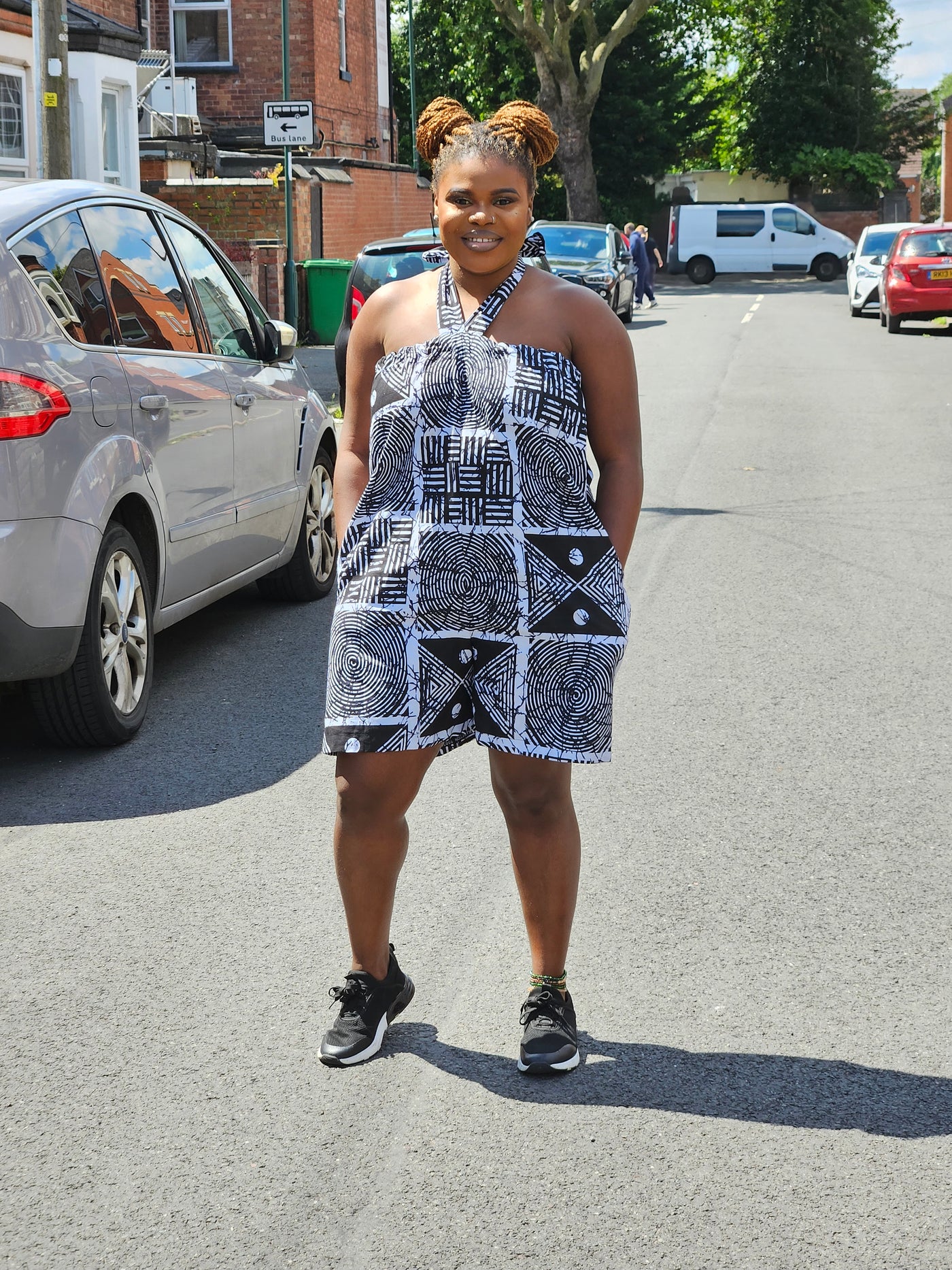 IKE AFRICAN PRINT PLAYSUIT (GRAY & BLACK)