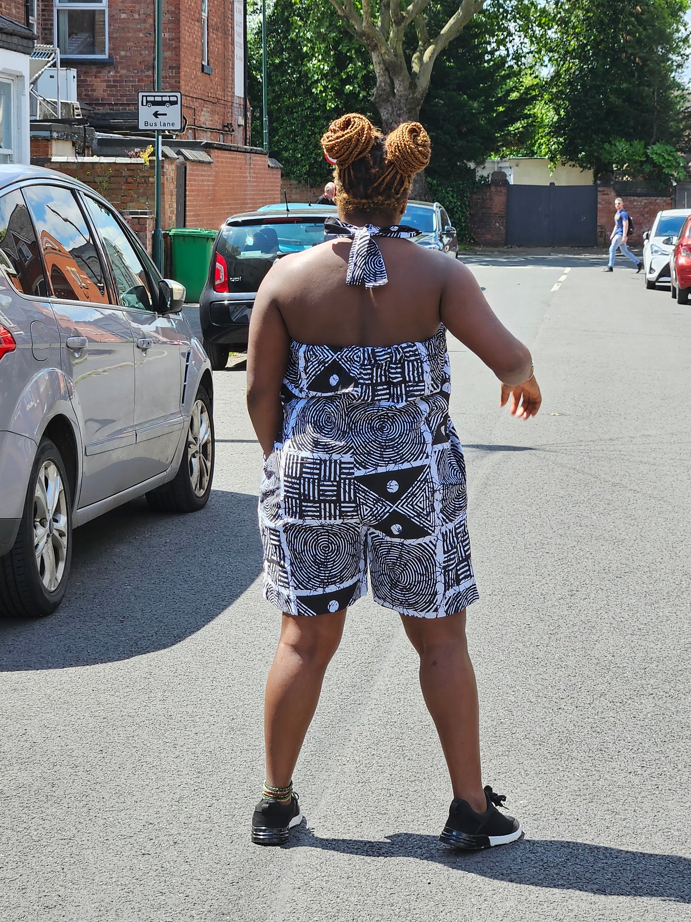 IKE AFRICAN PRINT PLAYSUIT (GRAY & BLACK)