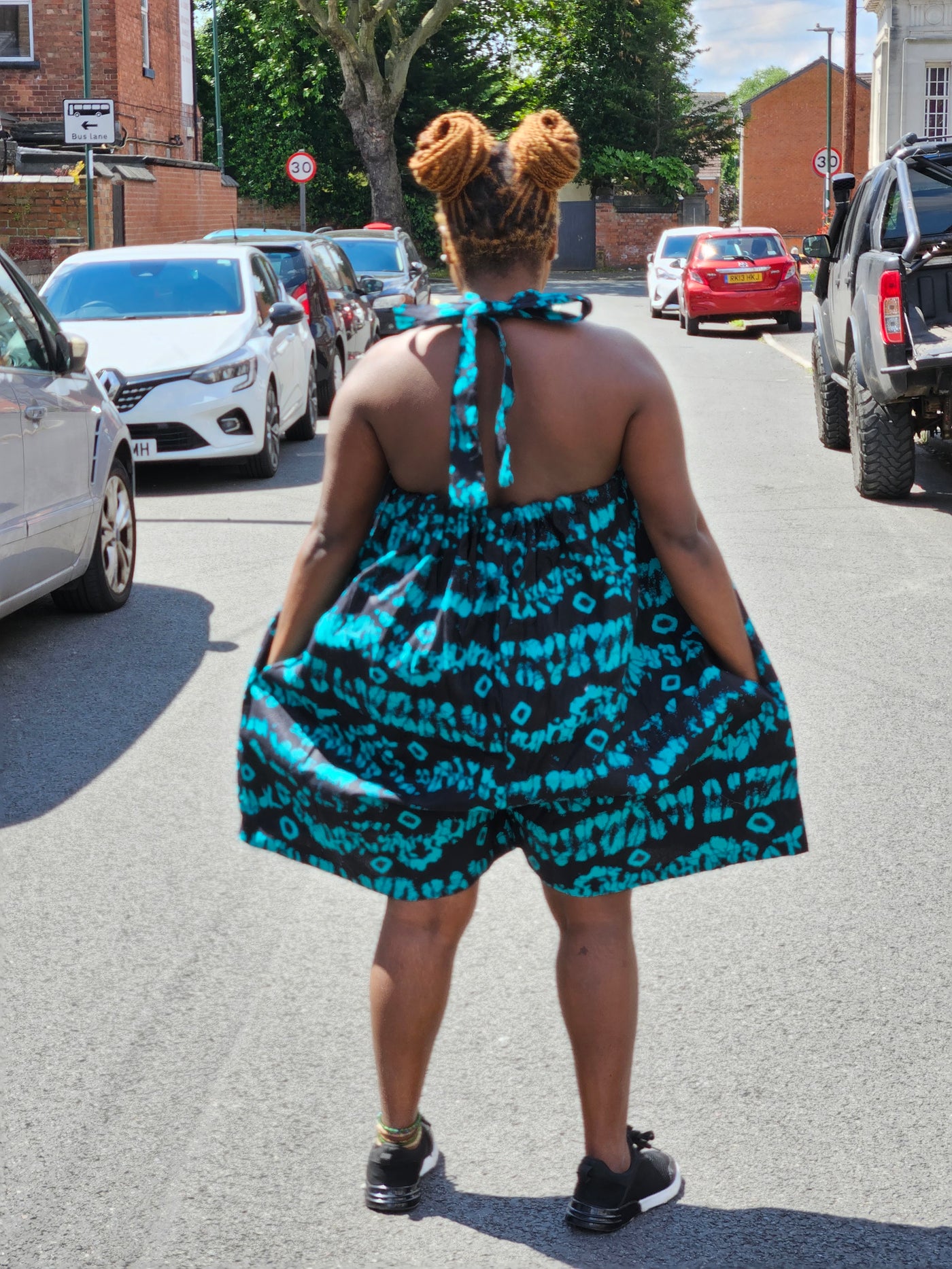 IKE AFRICAN PRINT PLAYSUIT (BLUE & BLACK)