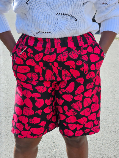 NANA BAGGIE AFRICAN PRINT SHORT (RED & BLACK)